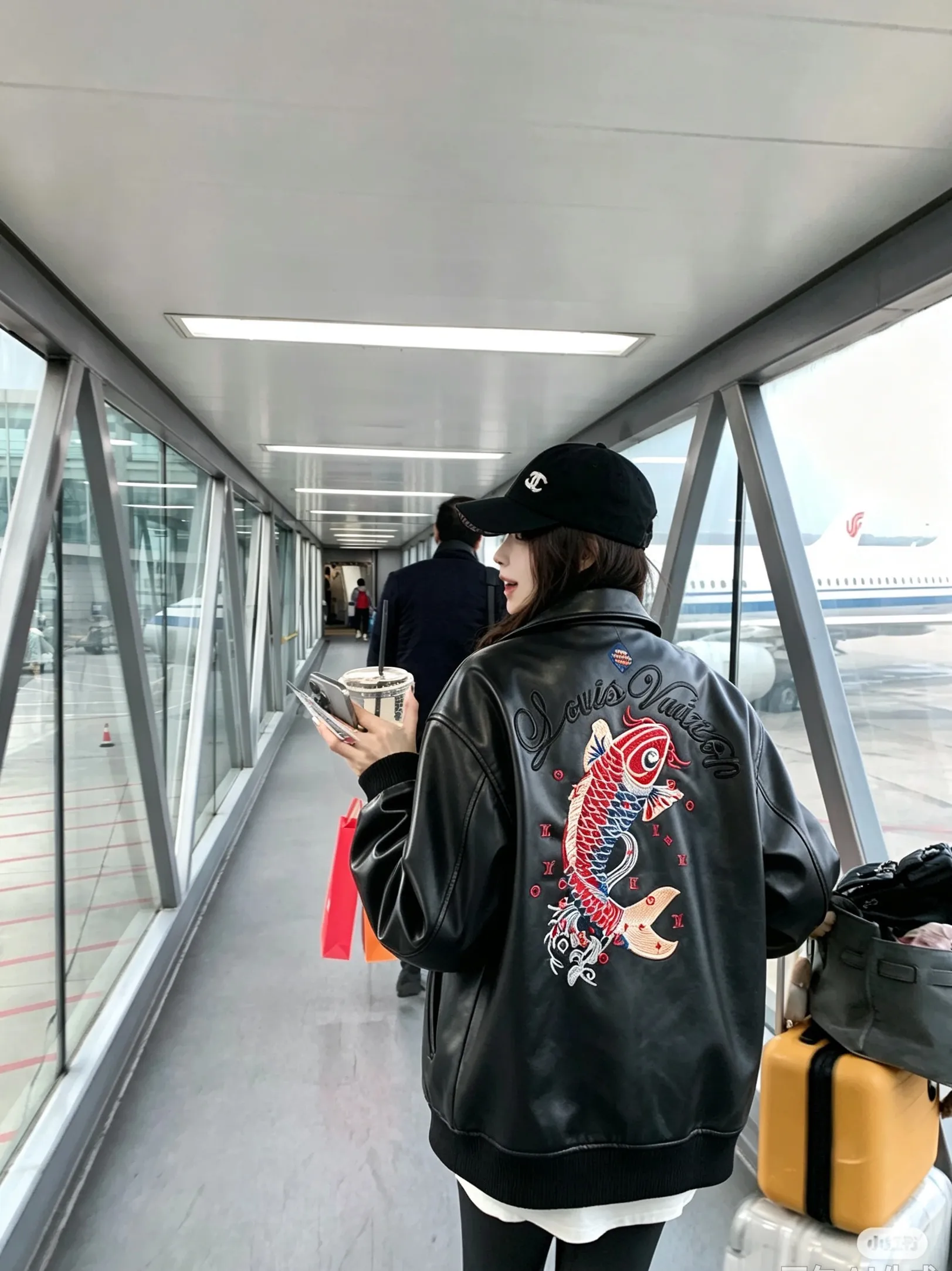 Louis Vuitton Embroidered Logo Koi Embroidered Leather Jacket
